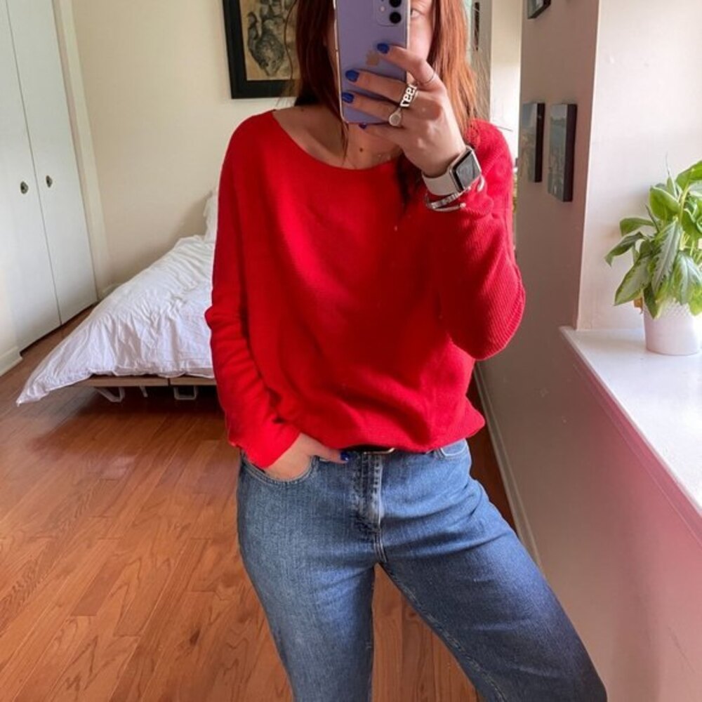J. Crew Red Pink Oversize Boat Neck Sweater